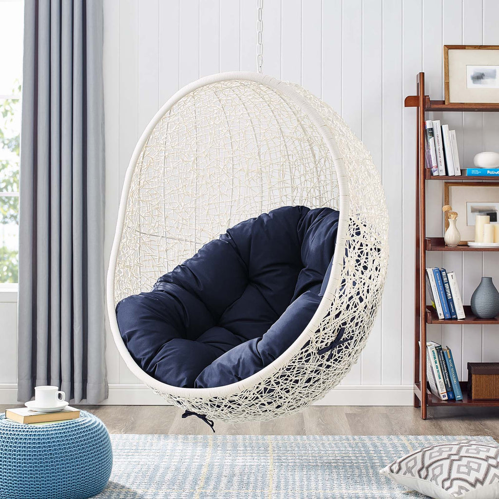 Hide Outdoor Patio Swing Chair With Stand in White Navy