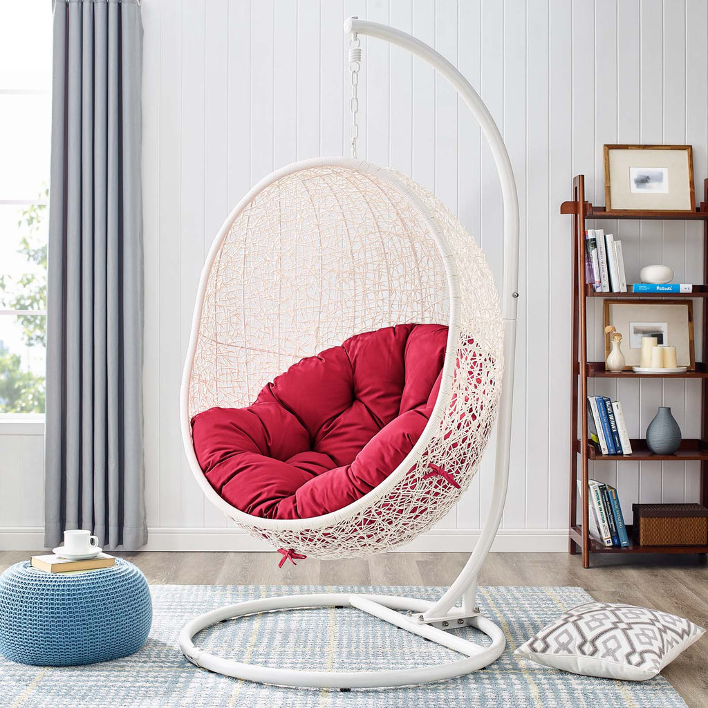 Hide Outdoor Patio Swing Chair With Stand in White Red