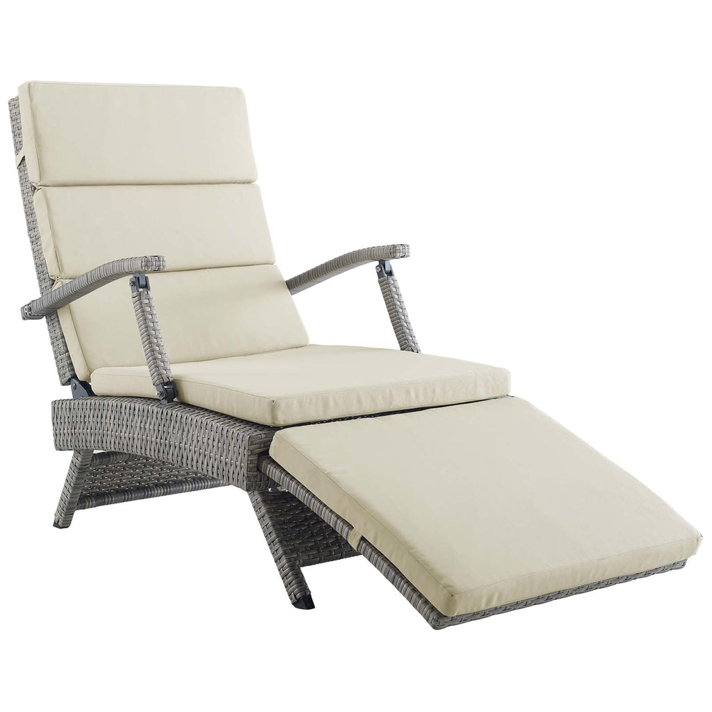 Envisage Chaise Outdoor Patio Wicker Rattan Lounge Chair in Light Gray Beige