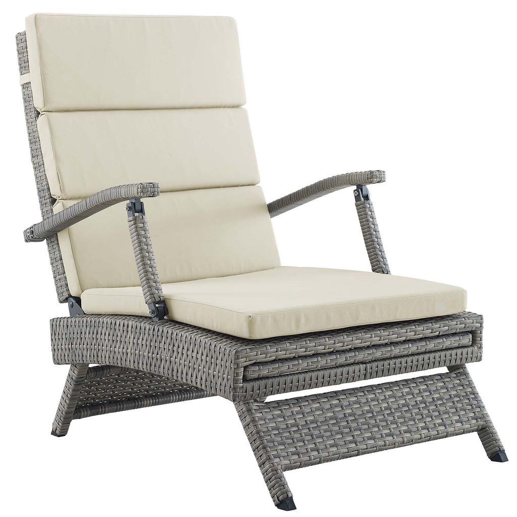 Envisage Chaise Outdoor Patio Wicker Rattan Lounge Chair in Light Gray Beige