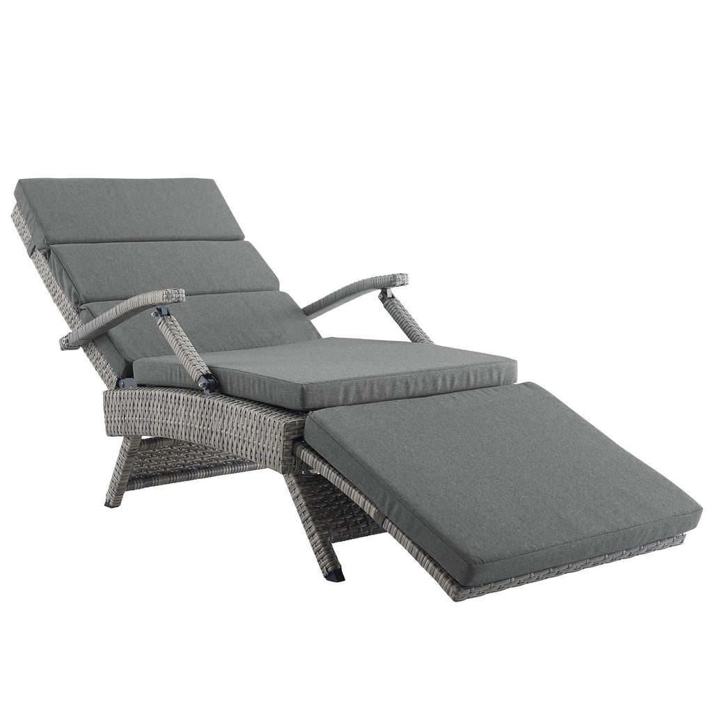 Envisage Chaise Outdoor Patio Wicker Rattan Lounge Chair in Light Gray Charcoal