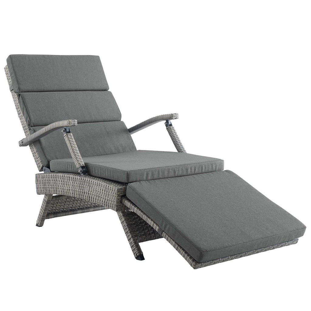 Envisage Chaise Outdoor Patio Wicker Rattan Lounge Chair in Light Gray Charcoal