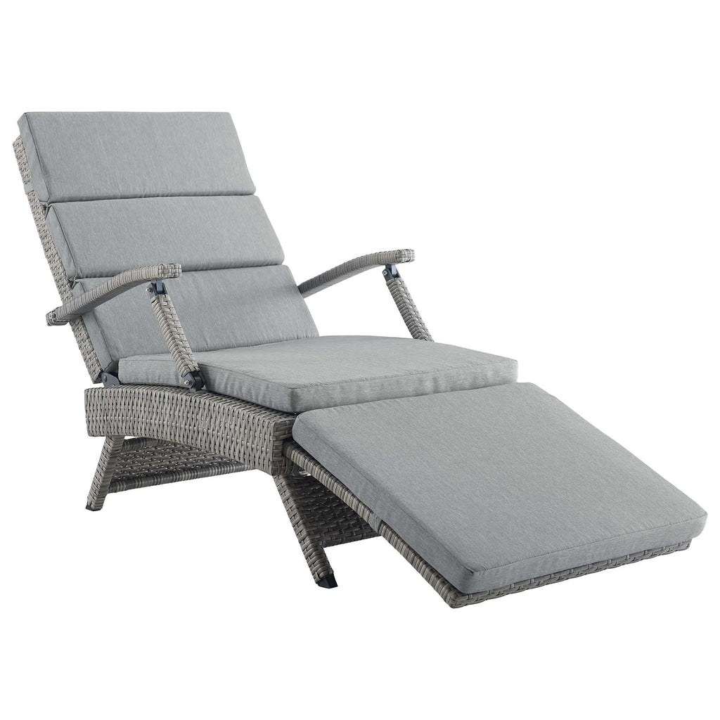 Envisage Chaise Outdoor Patio Wicker Rattan Lounge Chair in Light Gray Gray