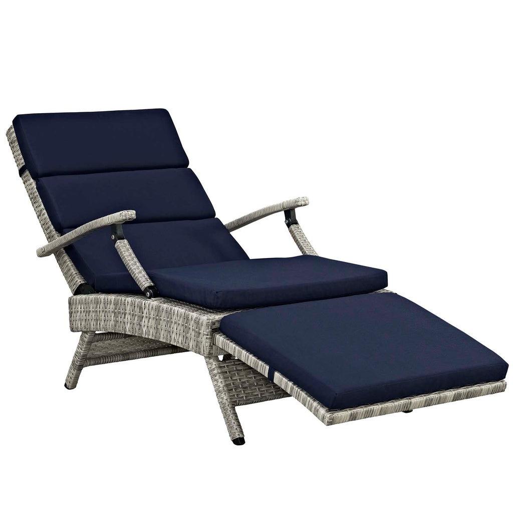 Envisage Chaise Outdoor Patio Wicker Rattan Lounge Chair in Light Gray Navy
