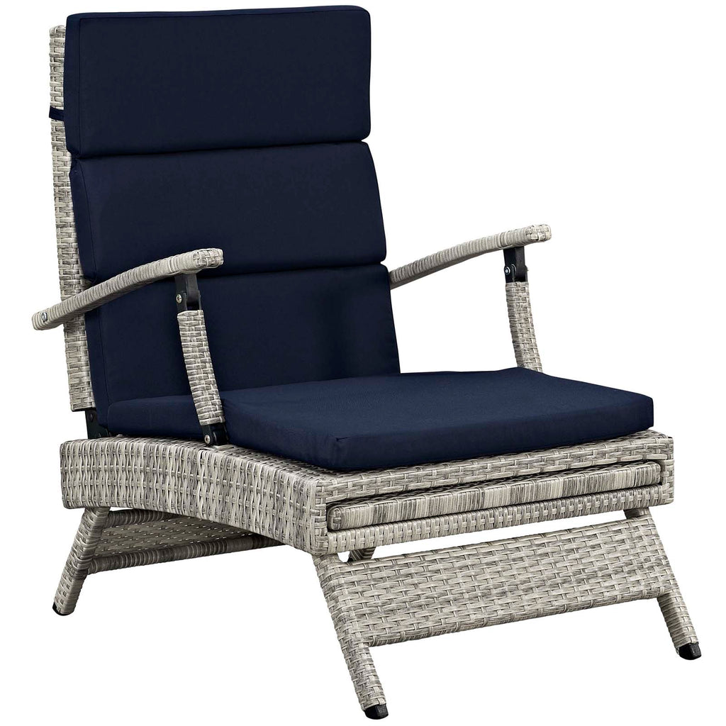 Envisage Chaise Outdoor Patio Wicker Rattan Lounge Chair in Light Gray Navy