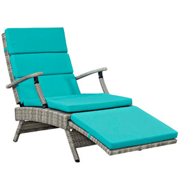 Envisage Chaise Outdoor Patio Wicker Rattan Lounge Chair in Light Gray Turquoise