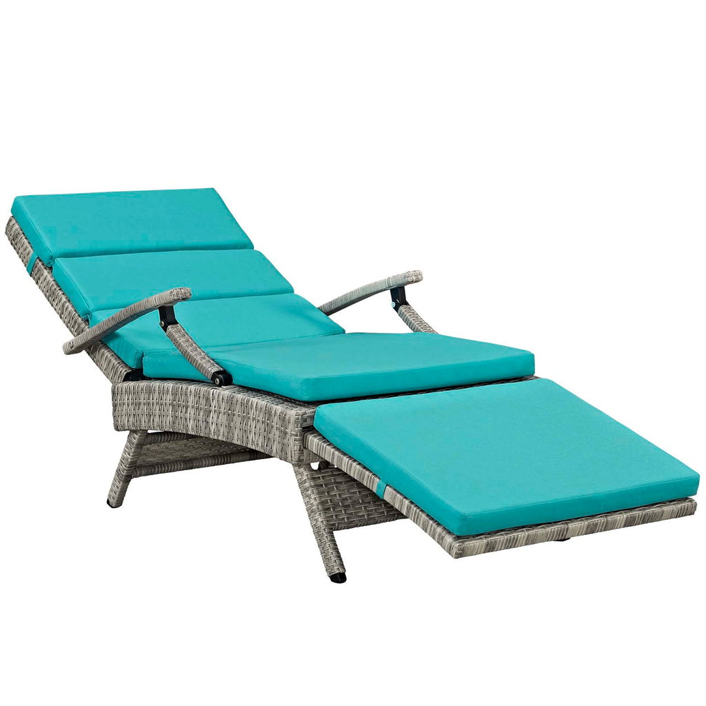 Envisage Chaise Outdoor Patio Wicker Rattan Lounge Chair in Light Gray Turquoise