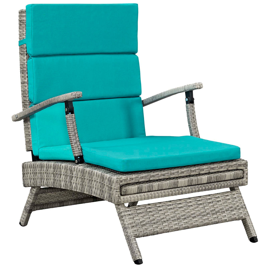 Envisage Chaise Outdoor Patio Wicker Rattan Lounge Chair in Light Gray Turquoise