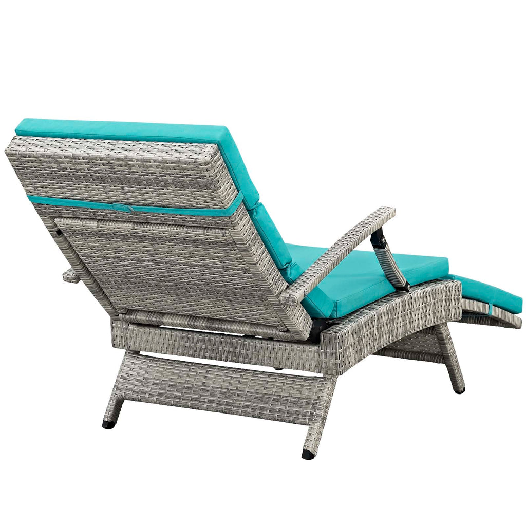 Envisage Chaise Outdoor Patio Wicker Rattan Lounge Chair in Light Gray Turquoise