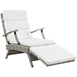 Envisage Chaise Outdoor Patio Wicker Rattan Lounge Chair in Light Gray White