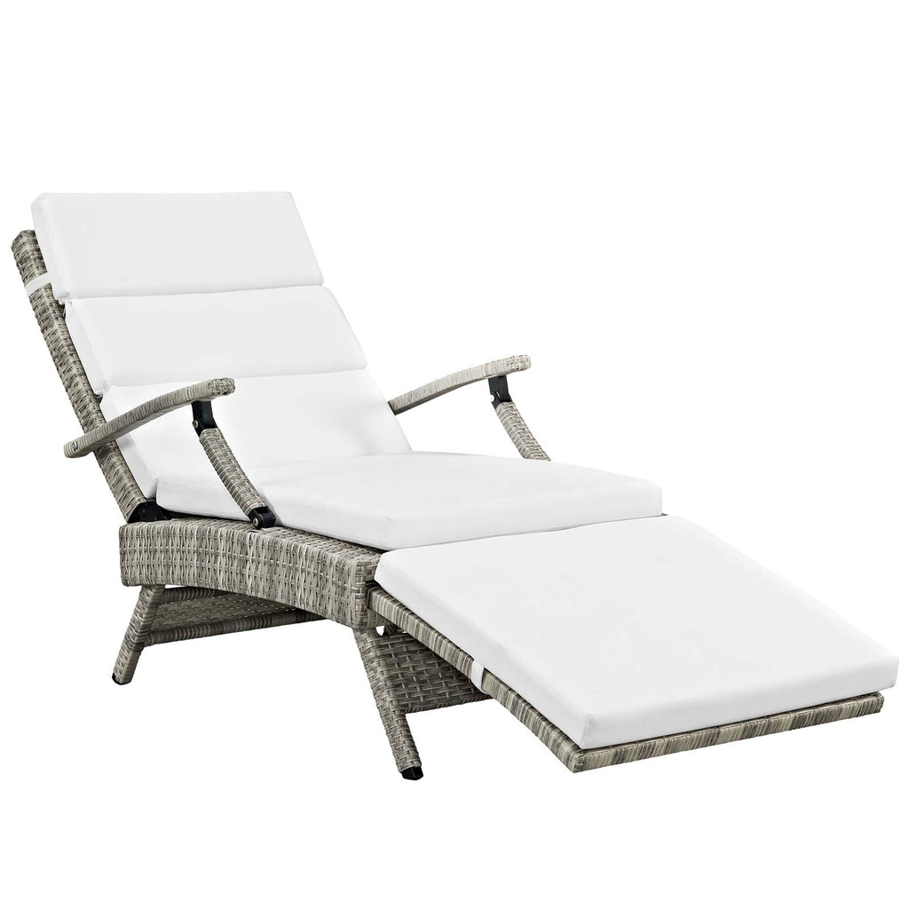 Envisage Chaise Outdoor Patio Wicker Rattan Lounge Chair in Light Gray White