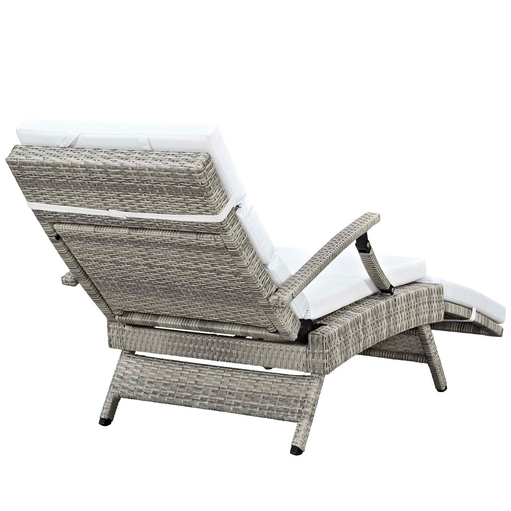 Envisage Chaise Outdoor Patio Wicker Rattan Lounge Chair in Light Gray White