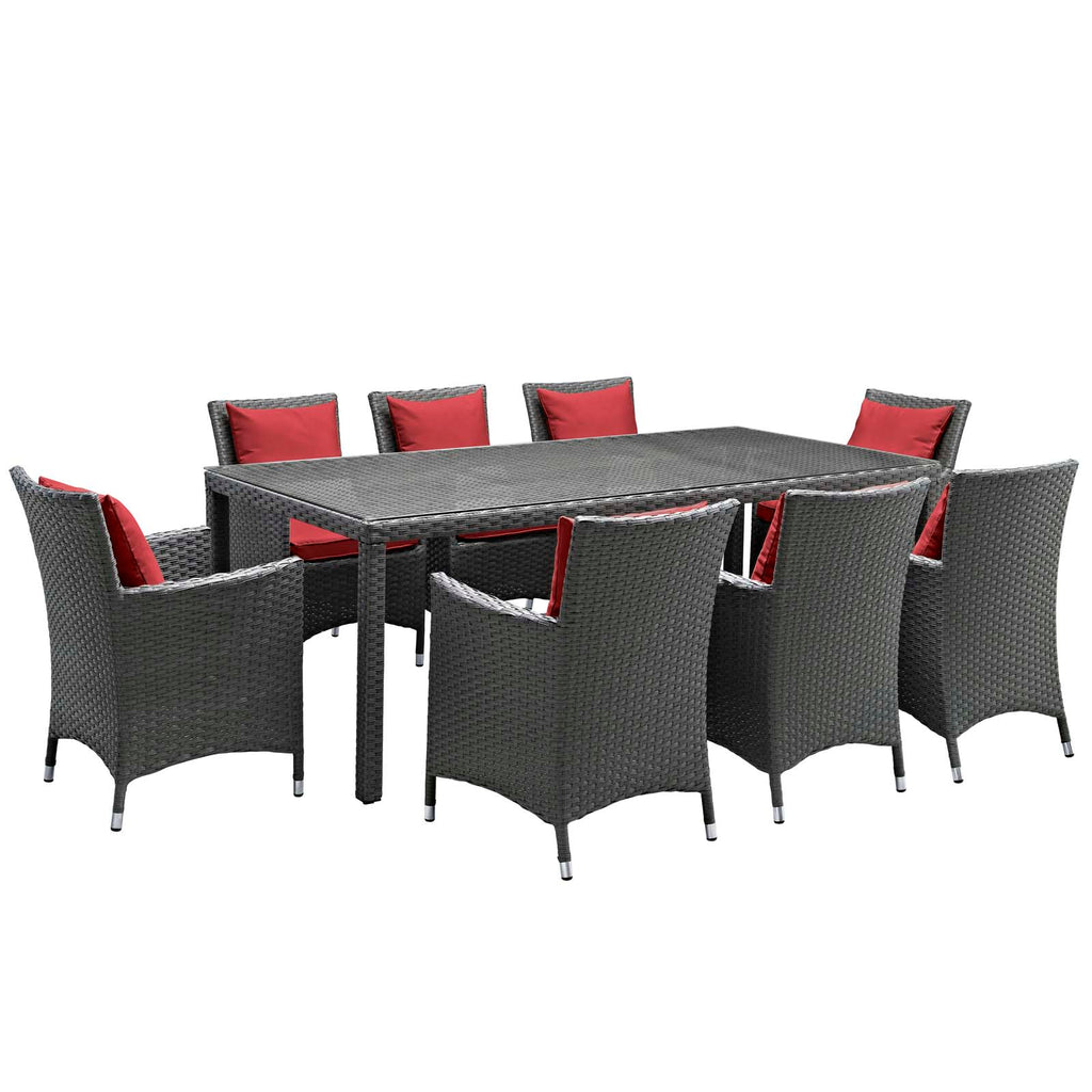 Sojourn 9 Piece Outdoor Patio Sunbrella Dining Set-Canvas Red