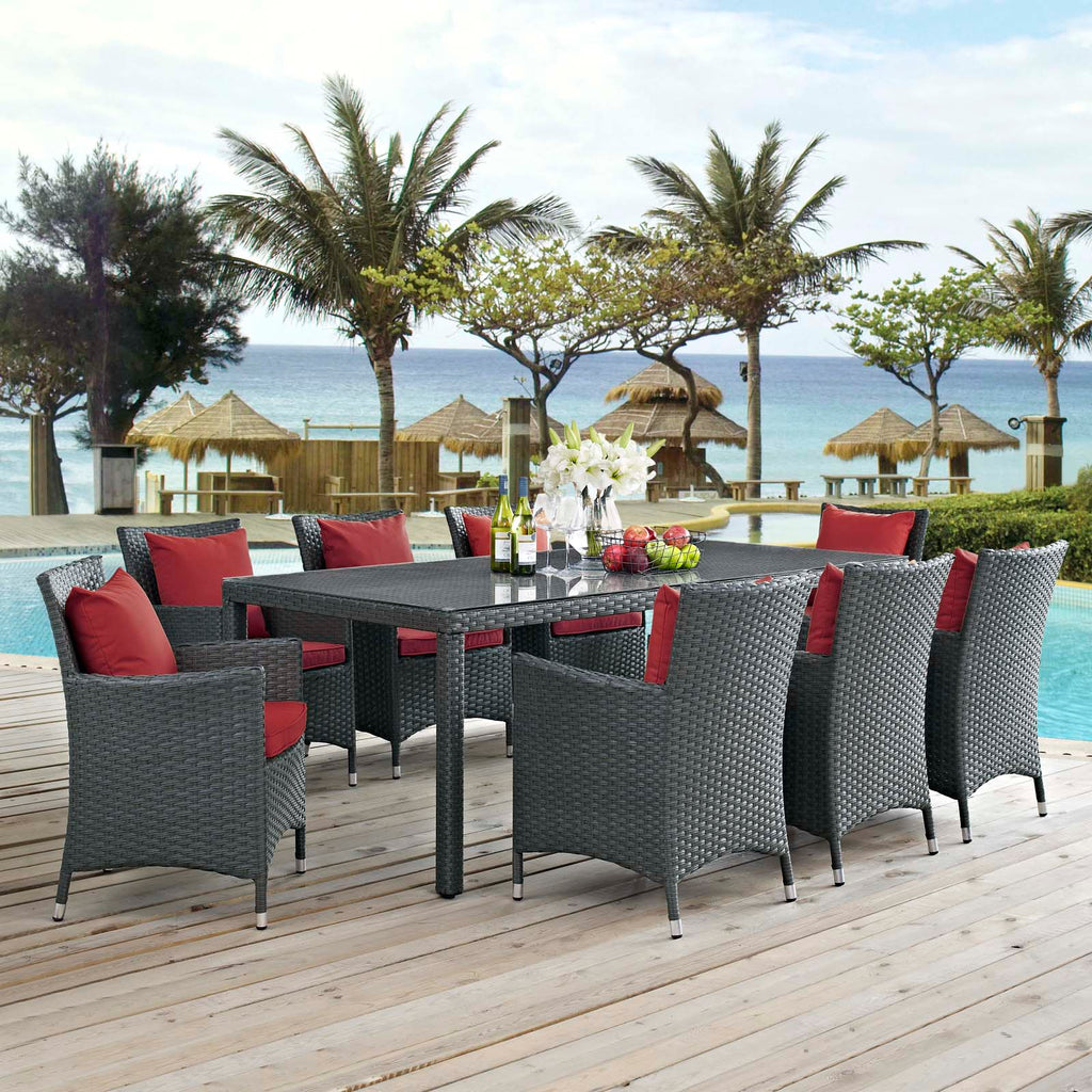 Sojourn 9 Piece Outdoor Patio Sunbrella Dining Set-Canvas Red