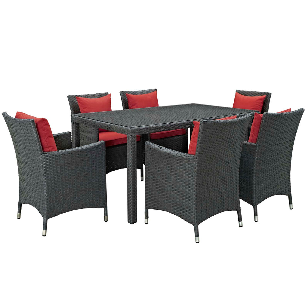Sojourn 7 Piece Outdoor Patio Sunbrella Dining Set in Canvas Red