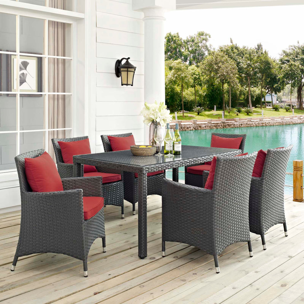 Sojourn 7 Piece Outdoor Patio Sunbrella Dining Set in Canvas Red