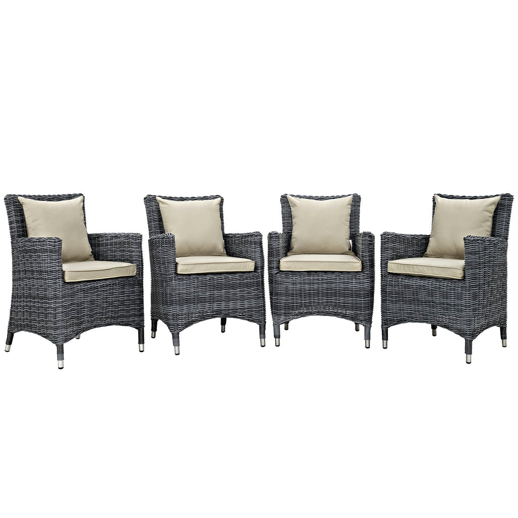 Summon 4 Piece Outdoor Patio Sunbrella Dining Set in Antique Canvas Beige