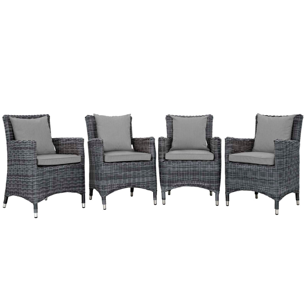 Summon 4 Piece Outdoor Patio Sunbrella Dining Set in Canvas Gray