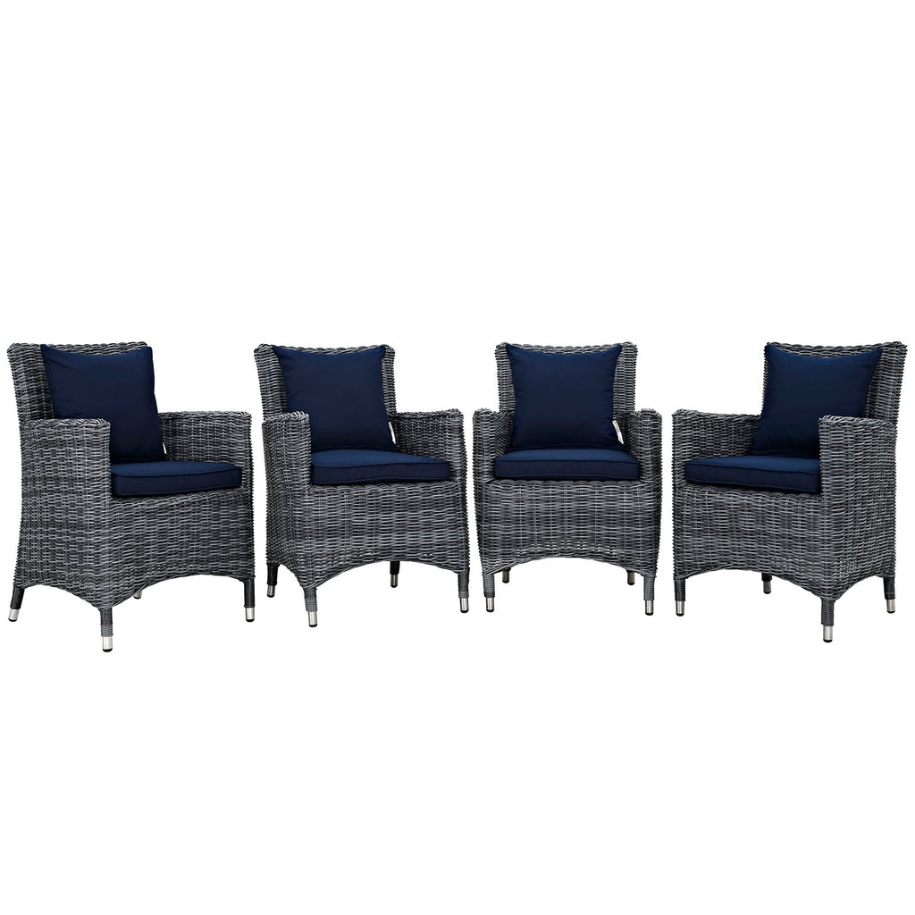 Summon 4 Piece Outdoor Patio Sunbrella Dining Set in Canvas Navy