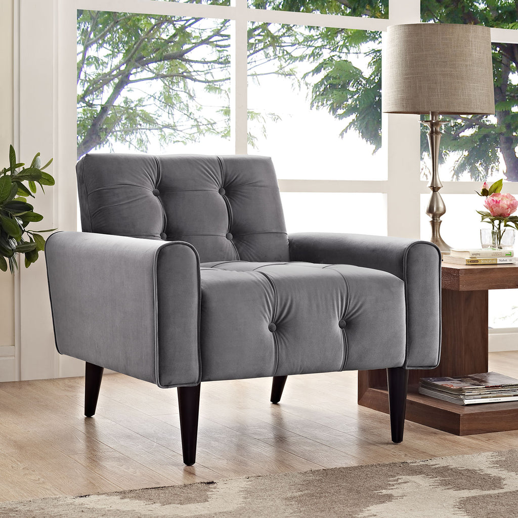 Delve Performance Velvet Armchair in Gray