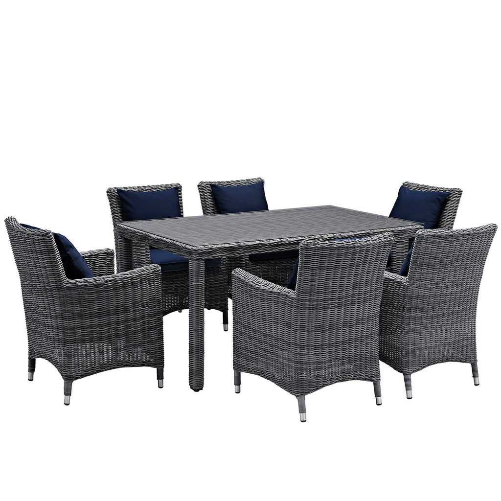 Summon 7 Piece Outdoor Patio Sunbrella Dining Set in Canvas Navy