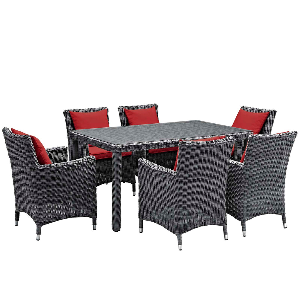 Summon 7 Piece Outdoor Patio Sunbrella Dining Set in Canvas Red