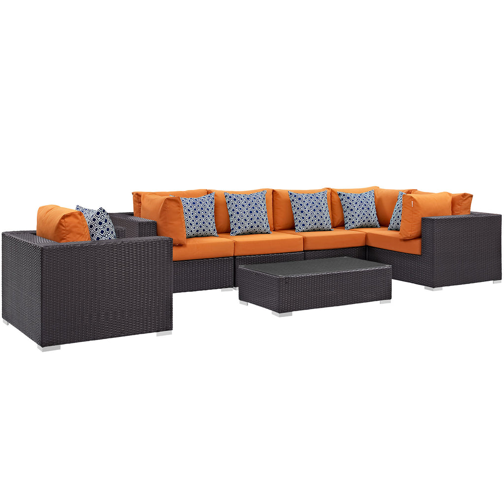 Convene 7 Piece Outdoor Patio Sectional Set in Espresso Orange-2