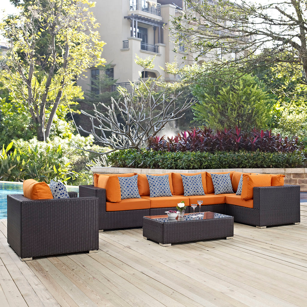 Convene 7 Piece Outdoor Patio Sectional Set in Espresso Orange-2