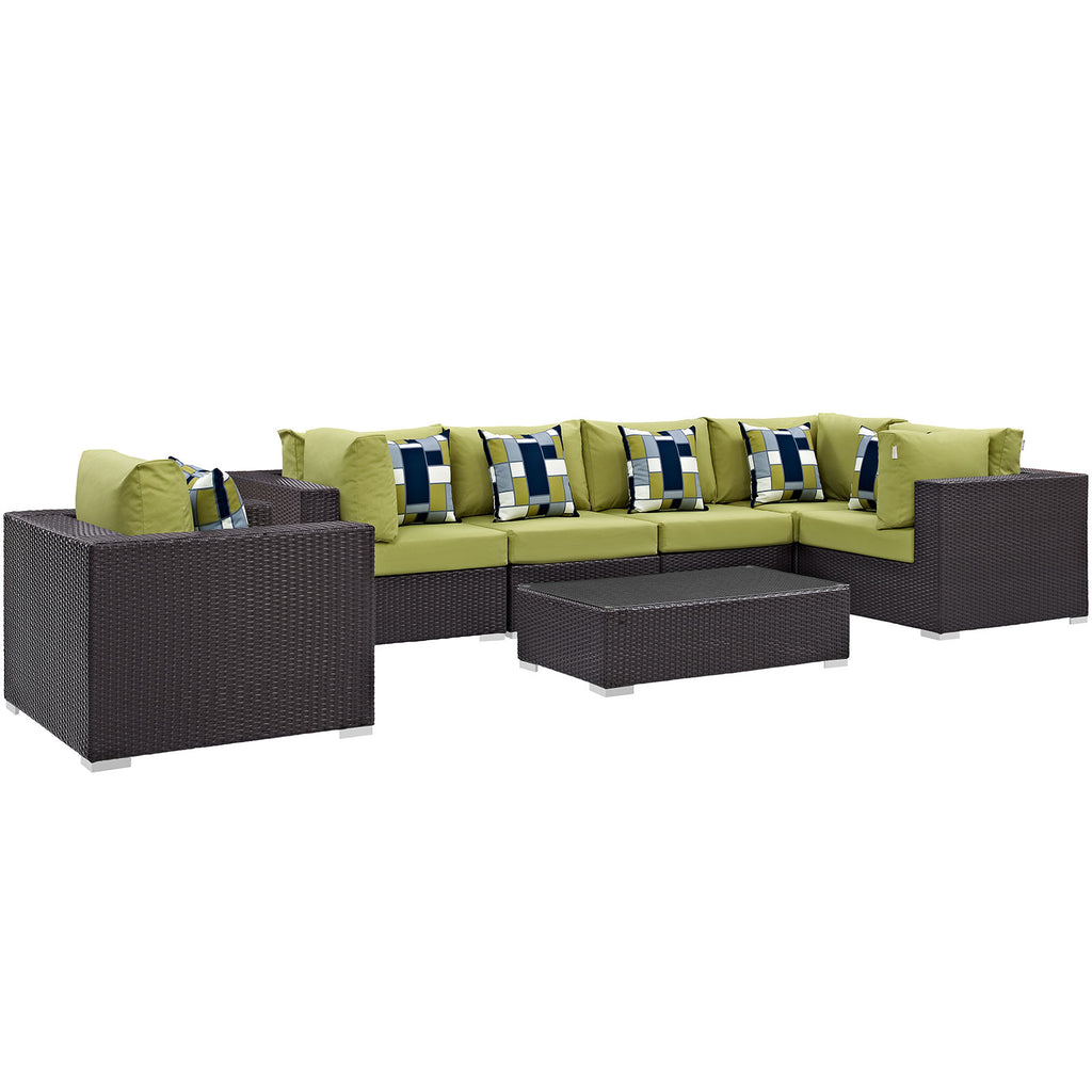 Convene 7 Piece Outdoor Patio Sectional Set in Espresso Peridot-2