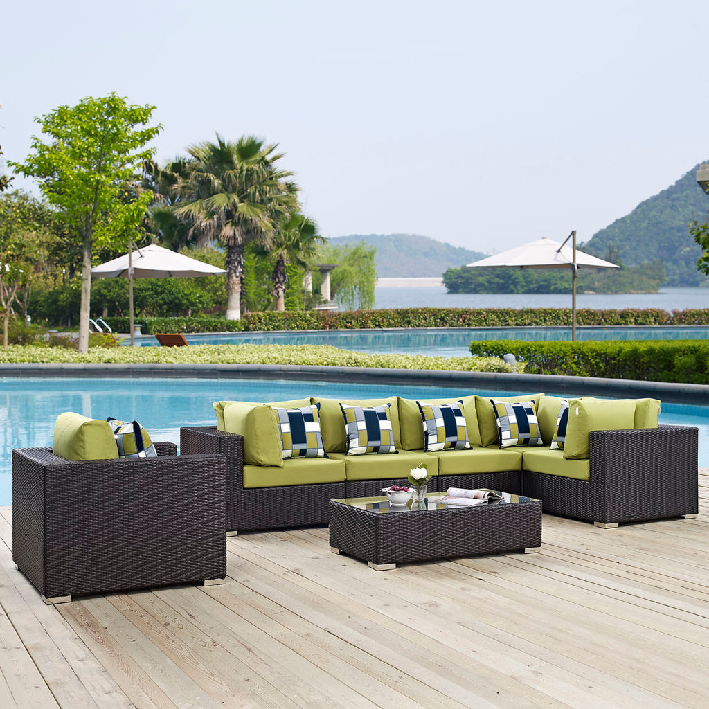 Convene 7 Piece Outdoor Patio Sectional Set in Espresso Peridot-2