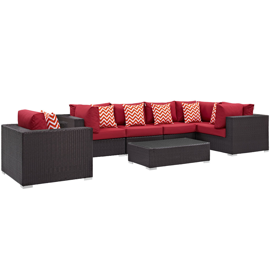 Convene 7 Piece Outdoor Patio Sectional Set in Espresso Red-2