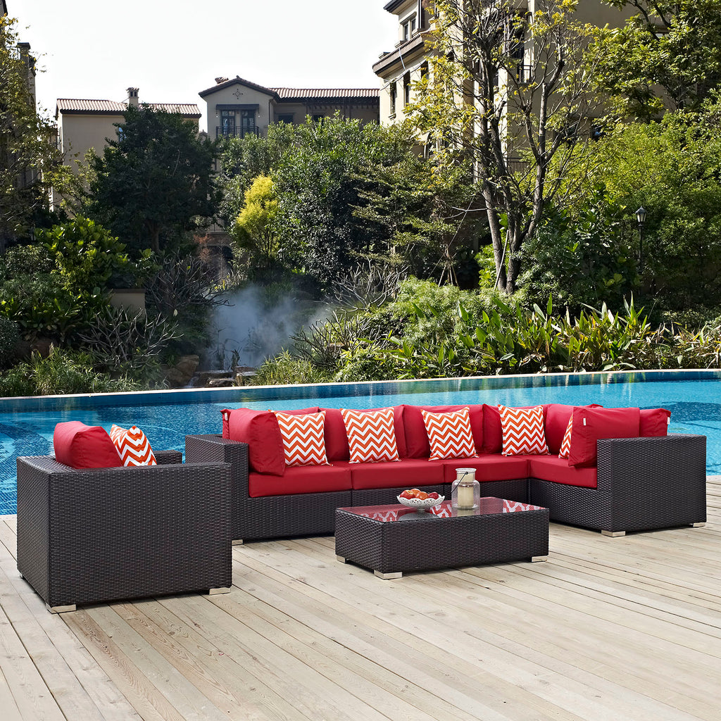 Convene 7 Piece Outdoor Patio Sectional Set in Espresso Red-2