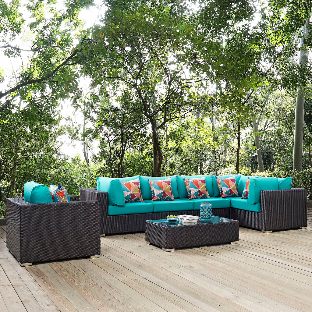 Convene 7 Piece Outdoor Patio Sectional Set in Espresso Turquoise-2