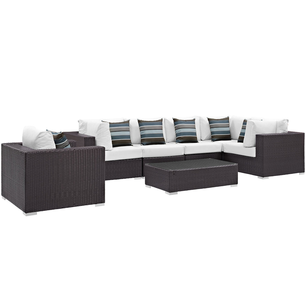 Convene 7 Piece Outdoor Patio Sectional Set in Espresso White-3