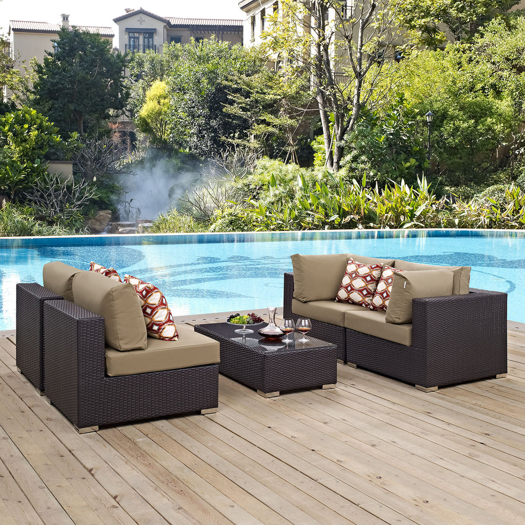 Convene 5 Piece Outdoor Patio Sectional Set in Espresso Mocha-2