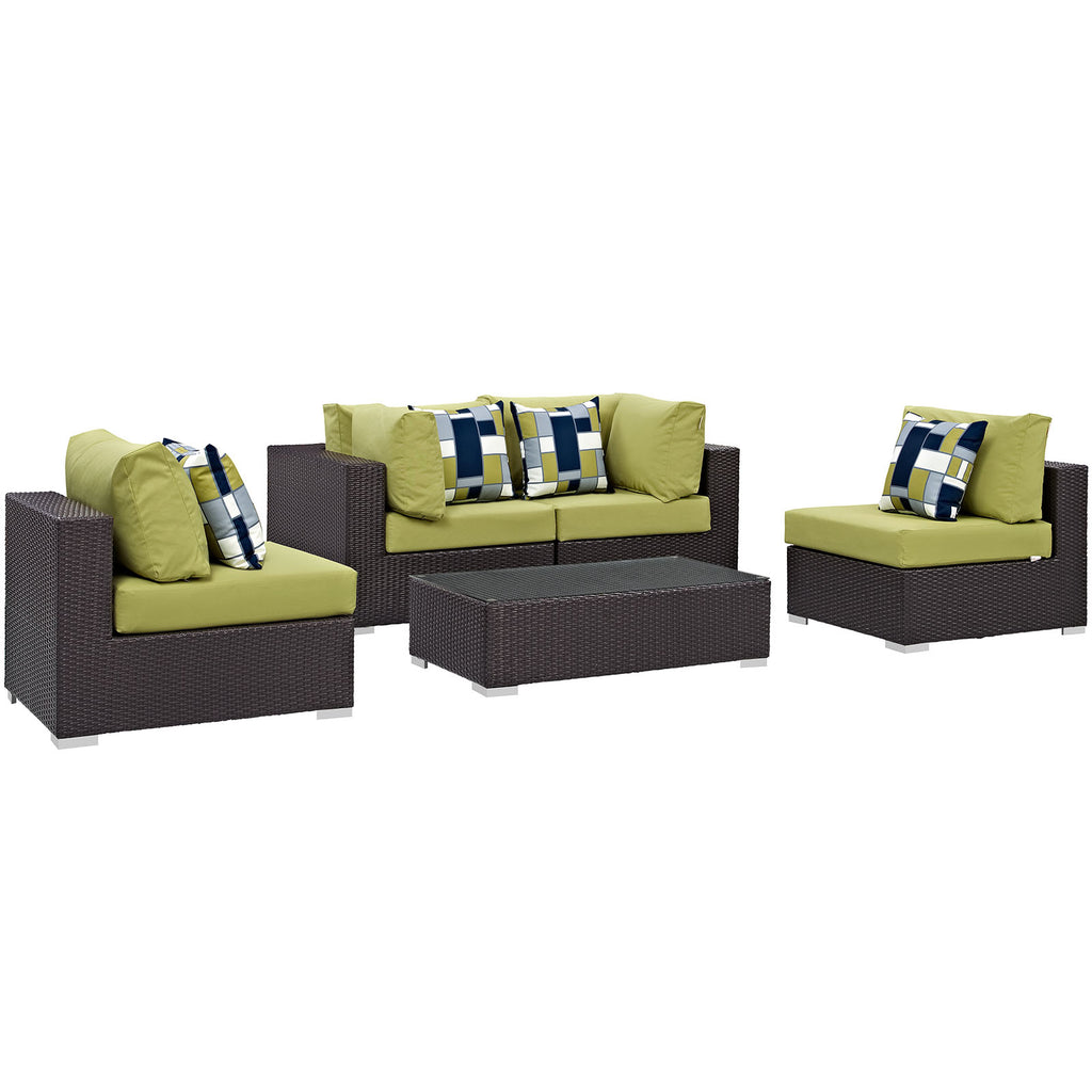 Convene 5 Piece Outdoor Patio Sectional Set in Espresso Peridot-2