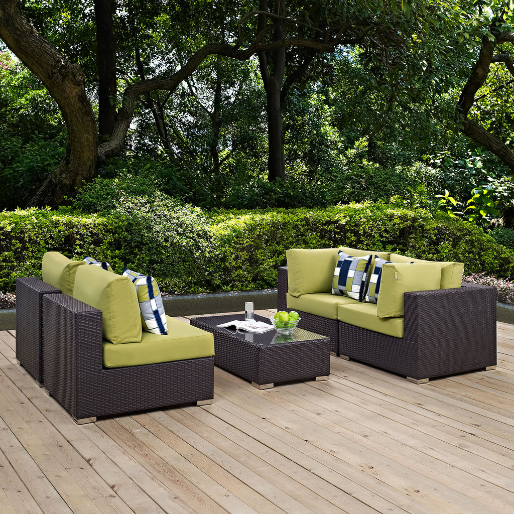 Convene 5 Piece Outdoor Patio Sectional Set in Espresso Peridot-2