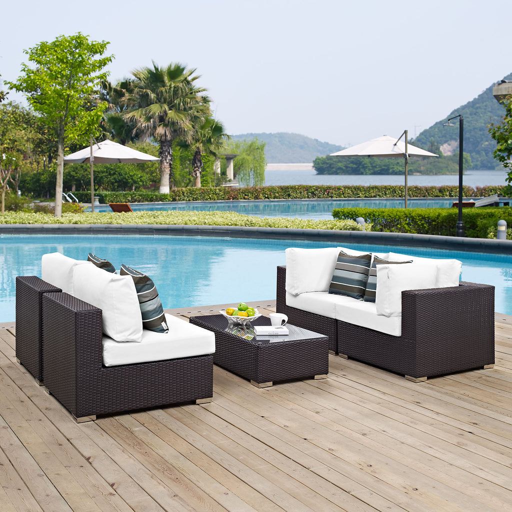 Convene 5 Piece Outdoor Patio Sectional Set in Espresso White-2