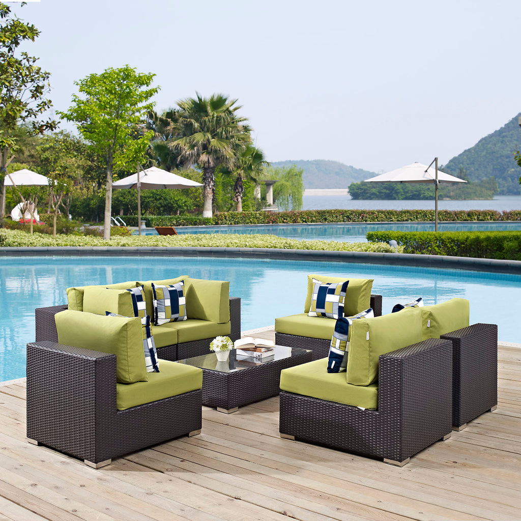 Convene 7 Piece Outdoor Patio Sectional Set in Espresso Peridot-1