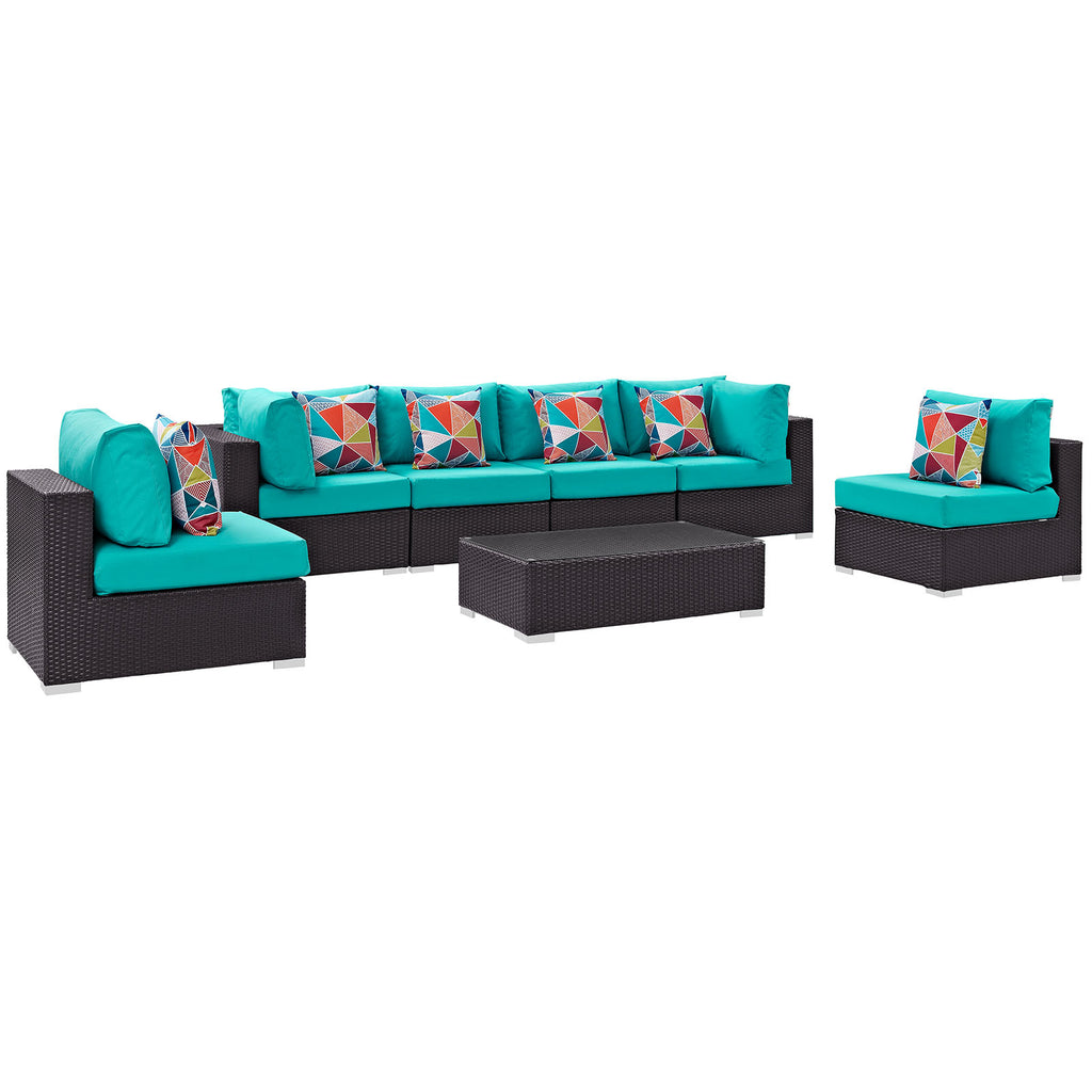 Convene 7 Piece Outdoor Patio Sectional Set in Espresso Turquoise-1