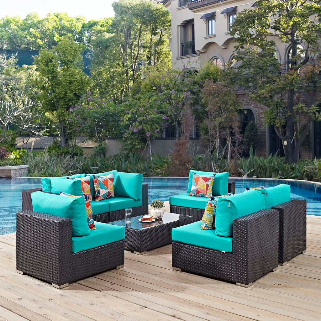 Convene 7 Piece Outdoor Patio Sectional Set in Espresso Turquoise-1