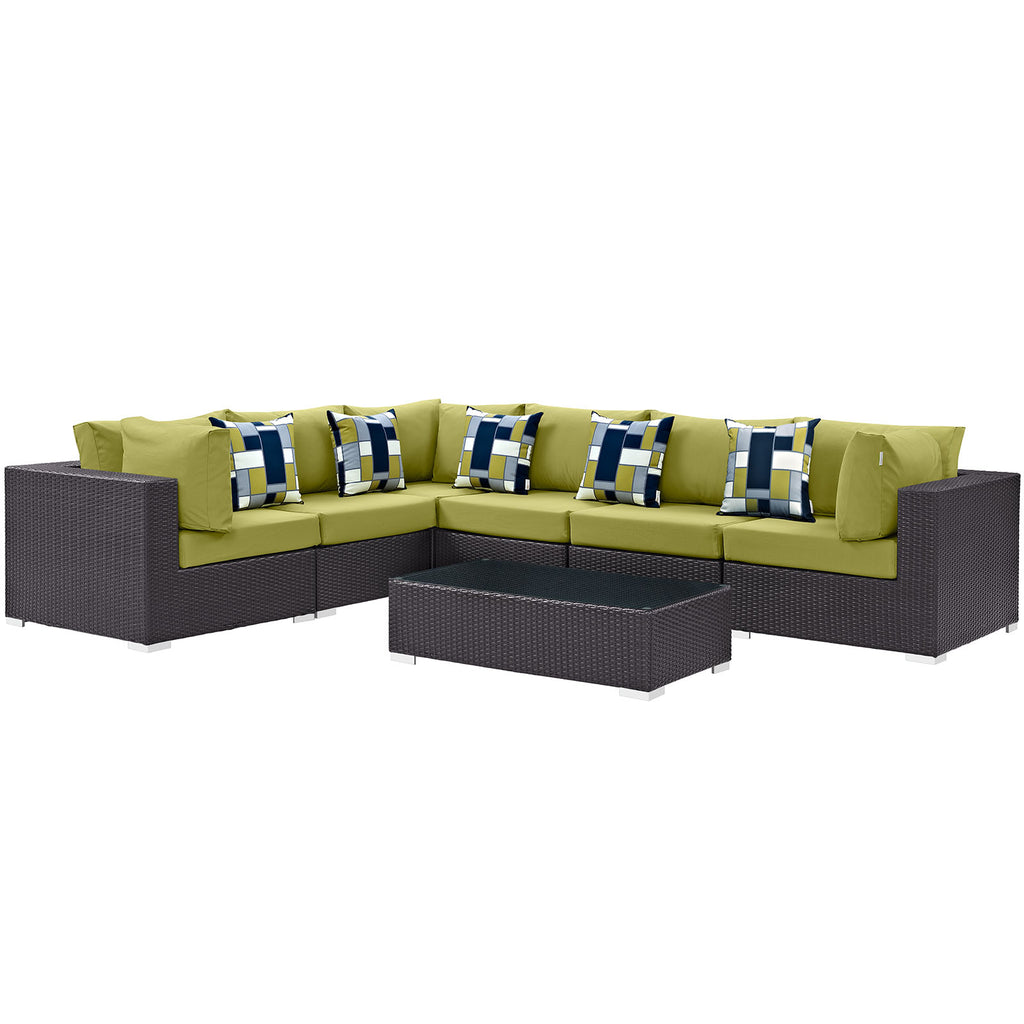 Convene 7 Piece Outdoor Patio Sectional Set in Expresso Peridot-1