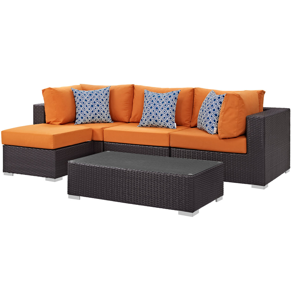 Convene 5 Piece Outdoor Patio Sectional Set in Espresso Orange-1