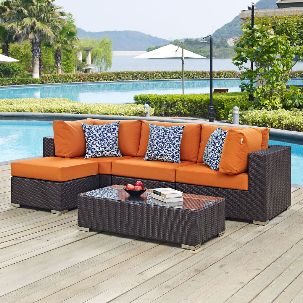 Convene 5 Piece Outdoor Patio Sectional Set in Espresso Orange-1