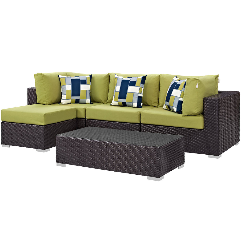 Convene 5 Piece Outdoor Patio Sectional Set in Espresso Peridot-1