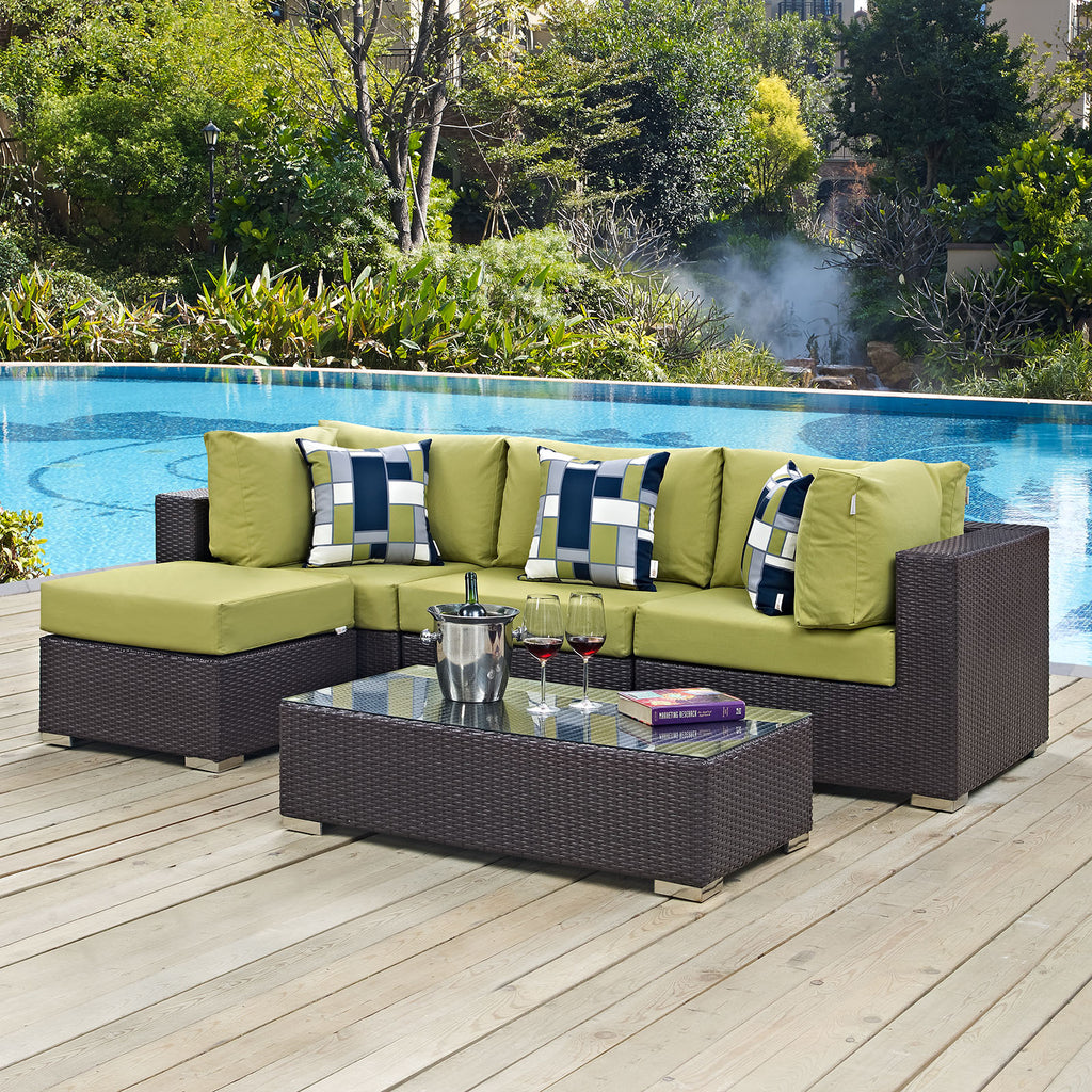 Convene 5 Piece Outdoor Patio Sectional Set in Espresso Peridot-1