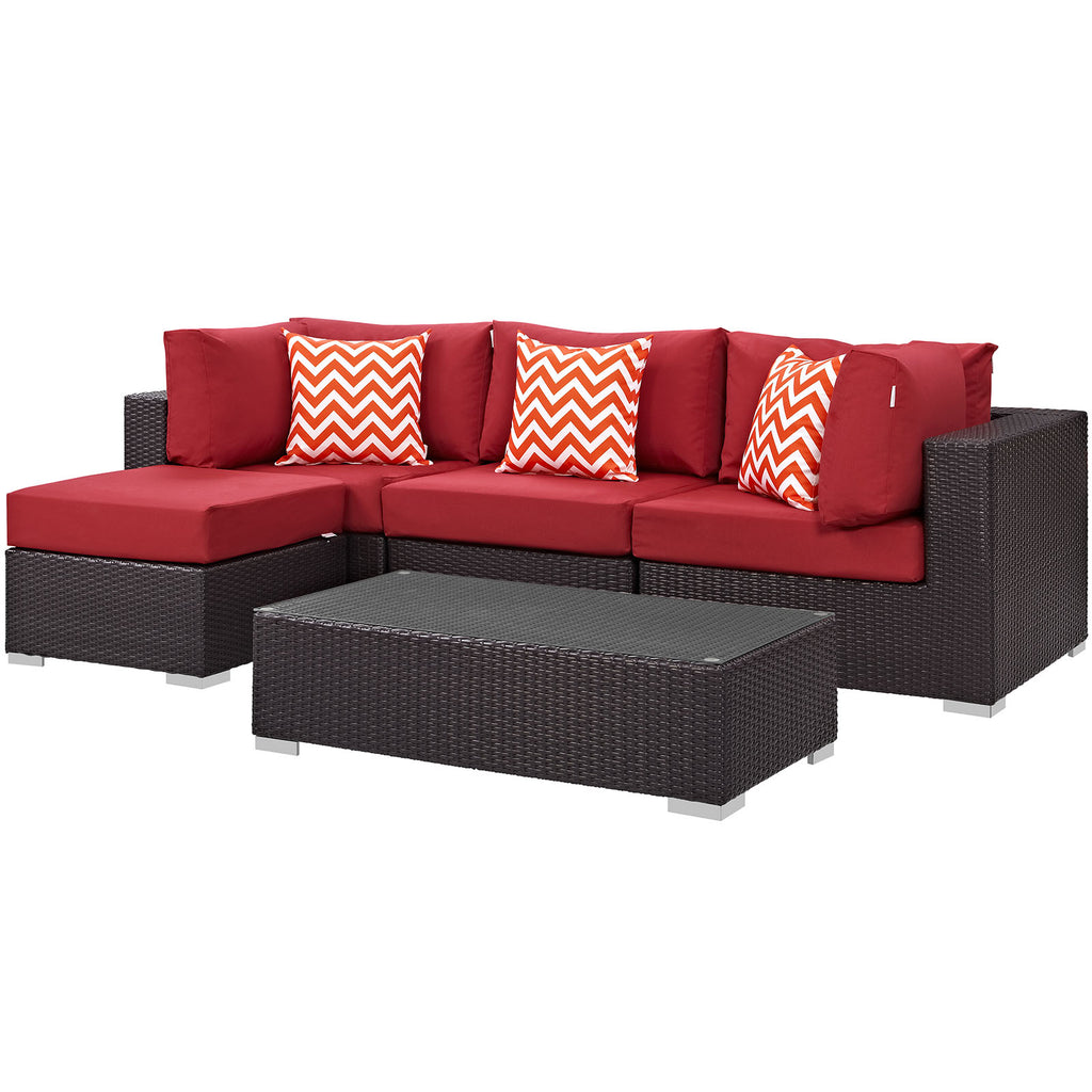 Convene 5 Piece Outdoor Patio Sectional Set in Espresso Red-1