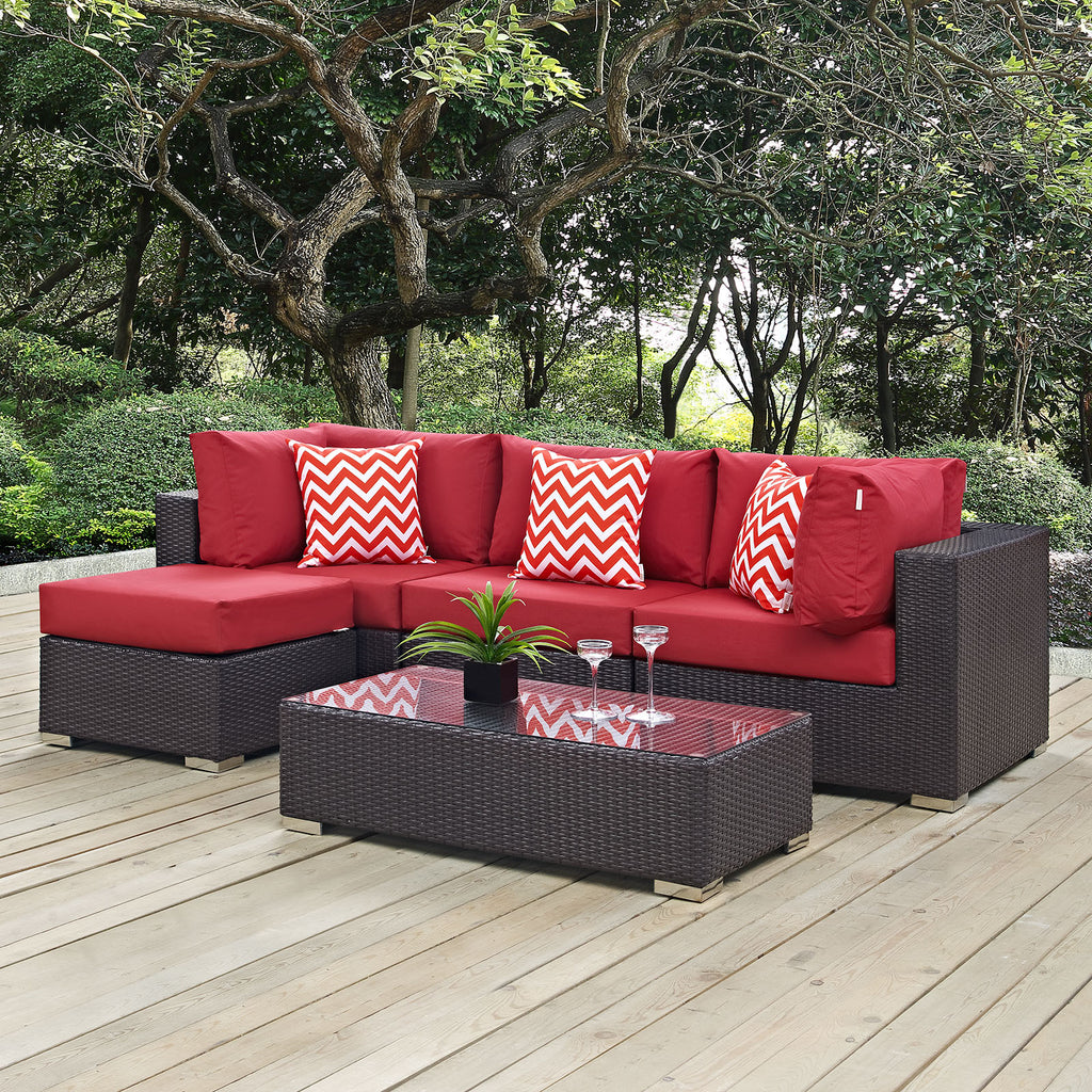 Convene 5 Piece Outdoor Patio Sectional Set in Espresso Red-1