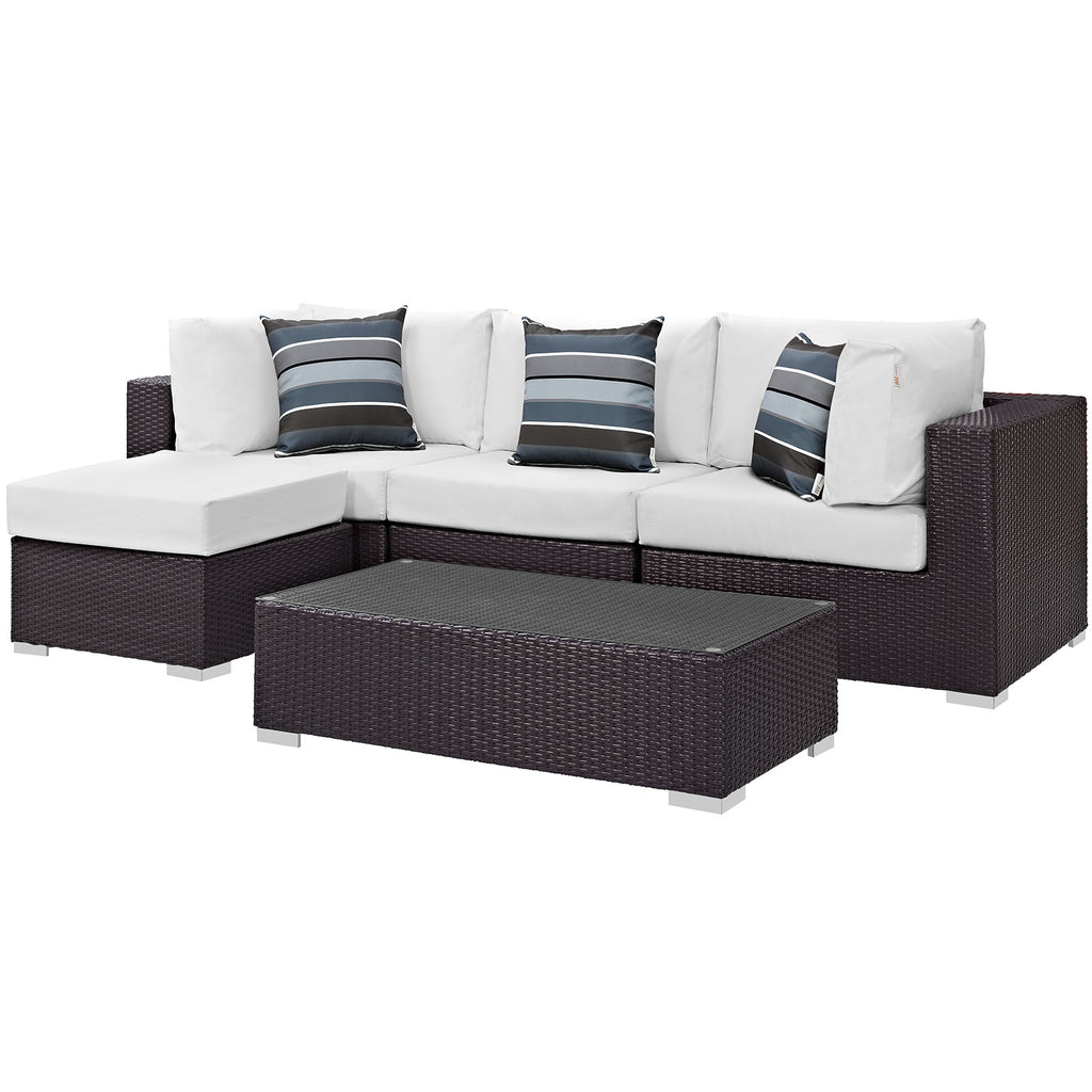 Convene 5 Piece Outdoor Patio Sectional Set in Espresso White-1