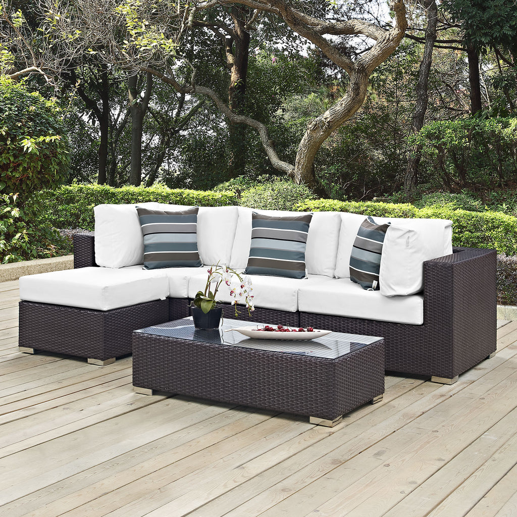 Convene 5 Piece Outdoor Patio Sectional Set in Espresso White-1